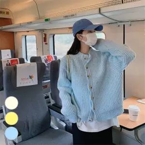 간절기 여성 포인트컬러 귀여운짜임 두툼 가디건 도트