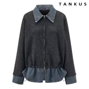 데님 배색 스트링 투웨이 집업 긴팔 자켓 (TY1JK004L0)