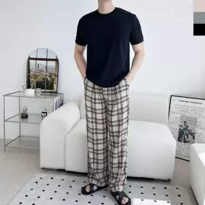 ACC SS1009M 남자 여름 시원 쿨소재 체크 핀턱 와이드 밴딩 팬츠