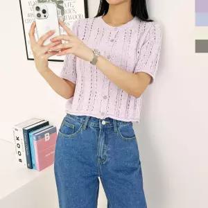 2L-PPT 1031 여자 비비 펀칭크롭 가디건 반팔니트