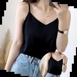 여성긴팔티셔츠 여자 하늘하늘 얇은 소재 브이넥 끈 나시 티셔츠