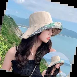 봄모자 여성모자 바캉스모자 플랜트무늬 양면 챙넓은 버킷햇