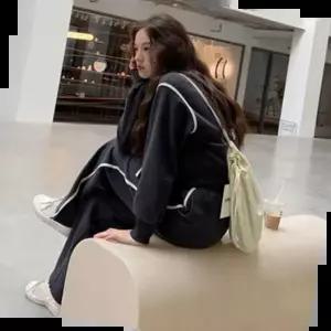 여성트레이닝셋업 여성 바지 밑단 절개 포인트 후드셋업 트레이닝세트