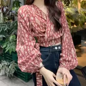 여성 인기 리본랩 퍼프 긴팔 랩셔츠 페미닌 블라우스 데일리블라우스 긴팔블라우스 신상블라우스