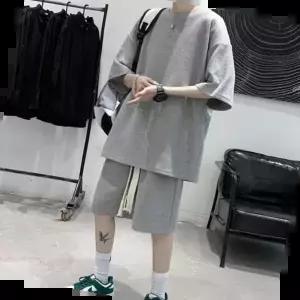 패션반팔티 남성 여름 반팔 셋업 오버핏 허리끈 포인트 무지 세트