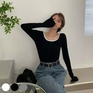 넥라인 크롭한 기장 긴팔티 URD255 무지 U넥 맨투맨