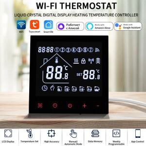 Tuya WiFi 스마트 온도 조절기 LCD 디스플레이 터치 스크린 전기 바닥 난방 물/가스 보일러 Alexa Alice와
