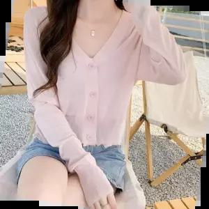 여성가디건 여성 여름 파스텔 칼라 얇은 기본 긴팔 가디건