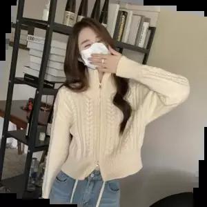 코디하기좋은 꽈배기 투웨이 크롭 풀집업 하이넥 간절기 니트가디건