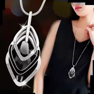 레트로목걸이 블랙 블루 크리스탈 지르코니아 오피스 롱 긴 목걸이