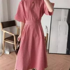 체크패턴 롱원피스 여름원피스 깔끔디자인 팔뚝살커버 바캉스룩