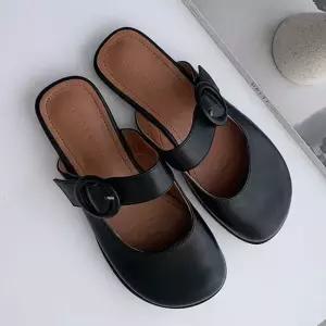 어글리 라운드 발등 버클 스트랩 메리제인 뮬슬리퍼4fY