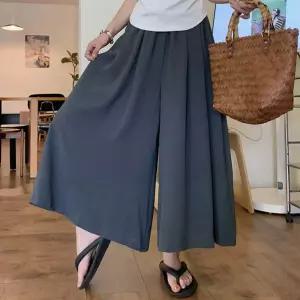 하이웨스트 와이드 8부팬츠 허리밴딩 a라인 편한바지 키작녀 여성여름