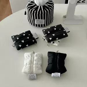 모든 퀼팅 미니 파우치 키링 화이트 패브릭 보관함 납짝 지퍼 화장품 동전지갑