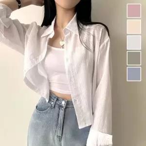 여름 여성 시원한 반크롭 아이스 긴팔 블라우스 셔츠