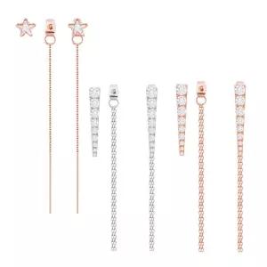 실버 925 은침 롱 체인 스틱 드롭 큐빅 귀걸이 LSC6+1QVC