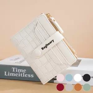 메탈 스냅 버튼 로고악어 가죽 패턴 데일리 반지갑