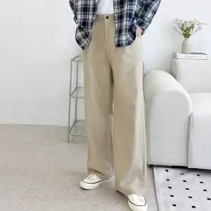 남성 코튼 핀턱 사계절 심플 뒷밴딩 세미와이드베이직 반밴딩 면바지 팬츠