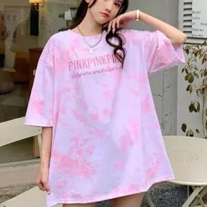 예쁜 물감 나염 영문 자수 포인트 여성 반팔 티셔스