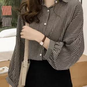 가오리핏 베이직 잔체크 포인트 데일리 여성 셔츠