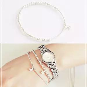 초승달 우레탄 스틱 포인트 펜던트 볼 팔찌 실버 VW02E987