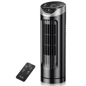 그레라이프 13인치 조용한 타워형 선풍기 - 리모컨, 3단 속도 모드, 8시간 타이머, 27피트/초 고속 기류, 침실, 사무실 및 가정용 휴대용 책상형 선풍기, 블랙 색상의 26dB 초고소음 진동