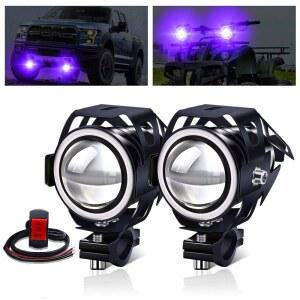 X STYLE U7 바이크용 LED 포그램프 4가지 모드 전환, 이카링 포함, 헤드라이트 12V 24V 범용 IP67 방수 스위치 포함 화이트 블루 블루, 스트로보