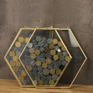 코인 동전 장식 유리액자 프레임 인테리어 보관 육각형 사진클립 컬렉션 기념주화 소형