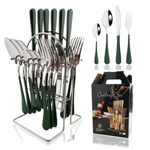 6인용, 사용 서비스 24피스 jashii 실버웨어 실버 포함, 커틀러리 식기 가능 스테인리스 그린 식기세척기 세트 - 스틸 걸이용 스탠드 플랫웨어 스푼 티스푼 세트, 나이프 포크