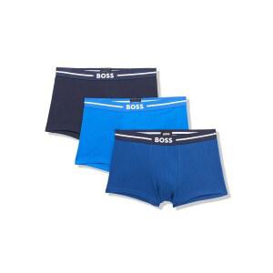 BOSS 남성용 3팩 볼드 로고 면 스트레치 트렁크, 일렉트릭 블루/딥 네이비