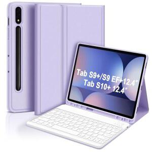 삼성 갤럭시탭 S10+ /S9 + FE+ 12.4인치 키보드 케이스 S펜 홀더 S10 플러스 FE 자동 절전/약보라색 탈착식 무선 블루투스 키보드용 KOKOCO