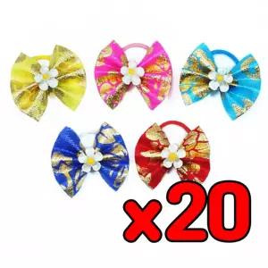 문펫 수국 금박 리본고무줄멍멍이 예쁜애견 강아지헤어줄 헤어핀 헤어줄