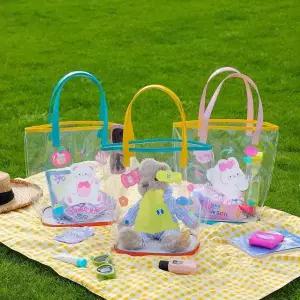 [콩심팥심]여름 투명 토트백 핸드백 PVC 망사 비치 숄더 물놀이 비닐 가방