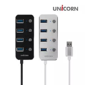 유니콘 TH-4000S 블랙 USB3.0 4포트 USB허브 개별전원스위치 무인터넷 랜허브 케이블 멀티USB USB USB3 네