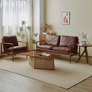 엔틱소파 3인용 소가죽 원목 엔틱 가족 세트 소호형 올오버 이모티콘 구제 가구