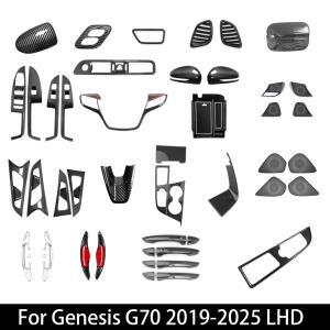 제네시스 G70 2019-2025 차량 튜닝 카본 파이버 센터 콘솔 기어 시프트 윈도우 버튼 중간 에어벤트 커버 액