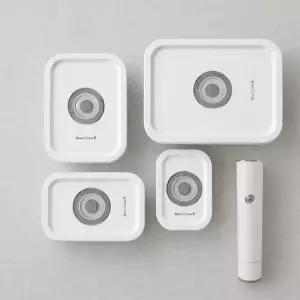 [세트구성] 진공 유리밀폐용기 진공날짜 확인가능한 원터치 무선진공펌프 포함 5종세트