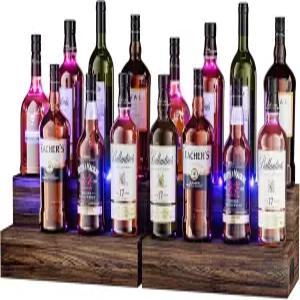 LED 조명이 켜진 병 진열대 2팩 바 선반 테이블탑 와인 랙 커피 시럽 정리함 주류 병용 홈 스탠드 미니