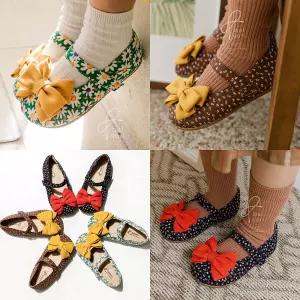 발소리 리본 꽃무늬 아동 여아 돌잔치 공주 구두 플랫