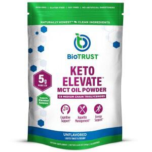 바이오트러스트 케토 엘리베이트 u2013 C8 MCT 오일 파우더 케토제닉 커피 크리머, 크리머 클린 에너지, 정신 집중 및 투명성 100% 카프릴산 파우더, 비 GMO(맛 없음, 20인분)