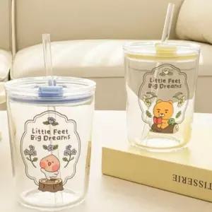 (색상 어피치)캠핑 예쁜 중등 유리 스포츠물병 1P 500ml 초등 텀블러 사무실 빨대 빨대컵 카카오프렌즈