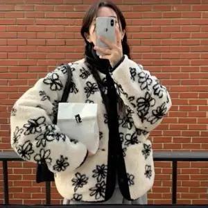 여성 플라워 뽀글이 집업 자켓 겨울 양털 후리스 점퍼