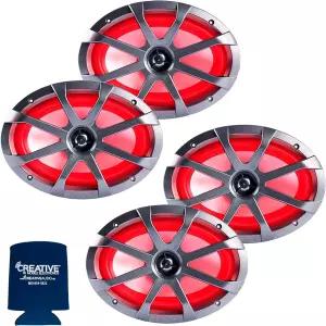 멤피스 오디오 LED 마린 스피커 팩 MXA69L 6x9 등급 2쌍 RGB LED가 포함된 흑백 그릴 포함 -