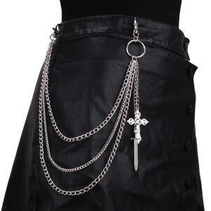 메탈 펑크 록 레이어드 체인 크로스 남녀 허리 지 청바지 힙합 벨트