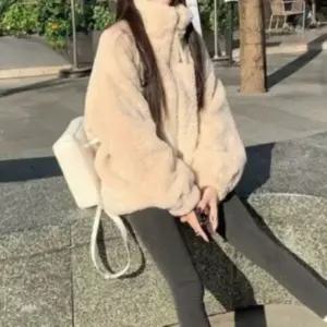 |CCJ6D4D|여성 루즈핏 하이넥 부드러운 퍼 집업 재킷