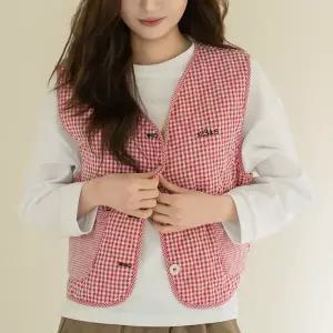 엄마옷 마담4060 [내추럴포엠] 조끼 중년여성 데일리 깅엄체크자수조끼 -YVE2602006-