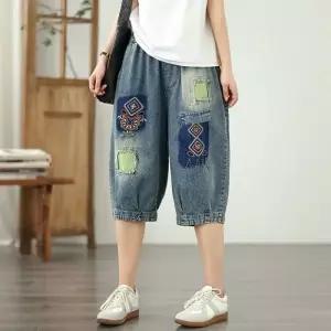 여사친 바지 데님 하계 캐주얼 슬림핏 청반바지 소프트 하이웨스트 자수 퍼 반 얇은 부 SPO마켓1