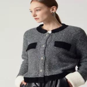 [오조크][오조크(OZOC)] 헤링본 배색 니트 트위드 자켓 (택가격 156000원)