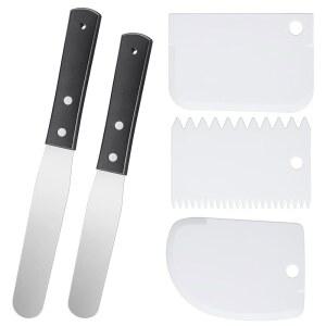 오프셋 주걱 2개와 아이싱 스무더 스크레이퍼 3종 세트 두꺼운 프로스팅 나이프 스테인리스 스틸 케이크 장식 키트 베이킹 액세서리