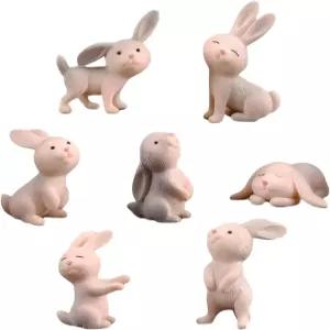 할로럭 7개 토끼 인형 미니 책상 장식 케이크 토퍼 식물 자동차 미니어처 풍경 장면